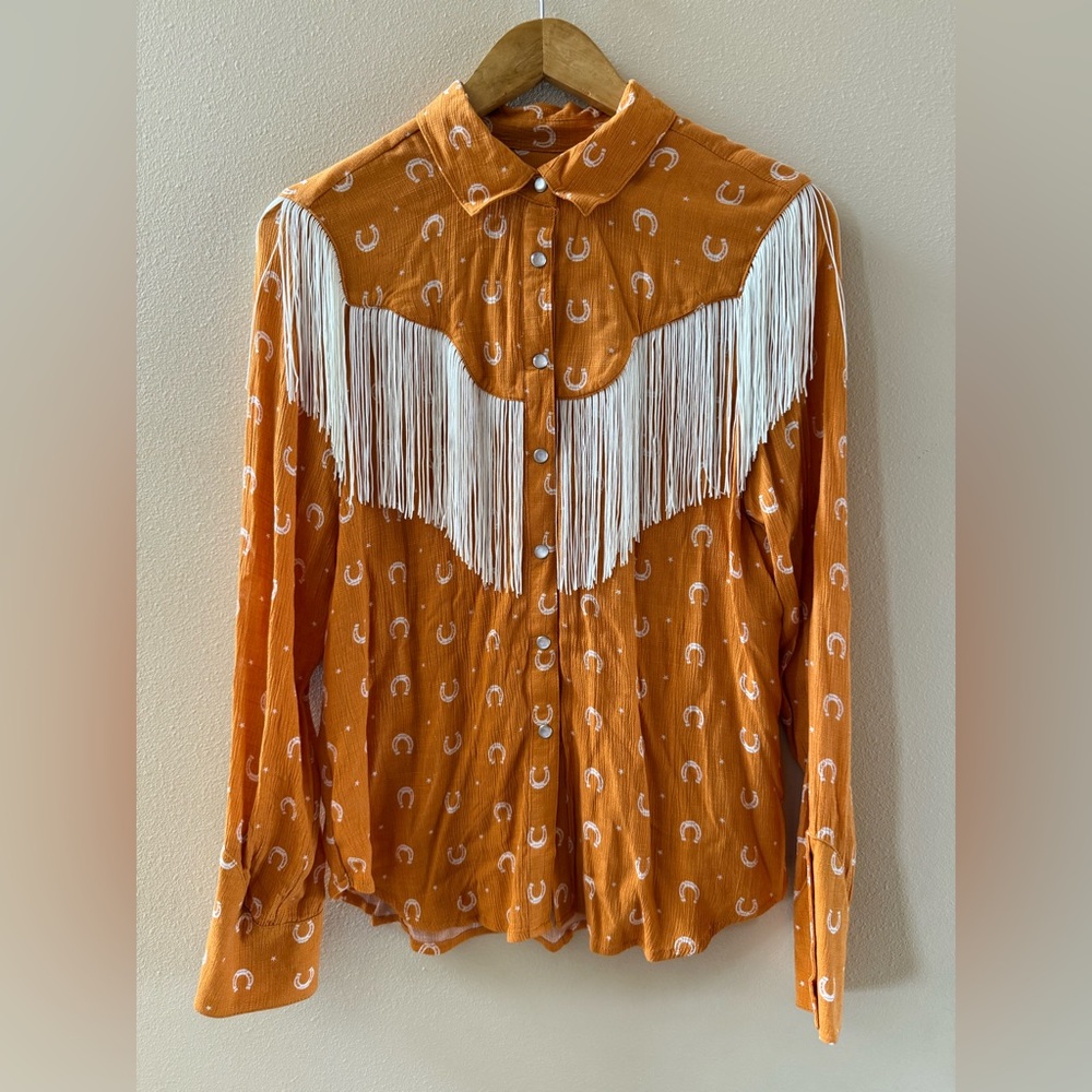Idyllwind Orange Western Fringe Button-Down Shirt